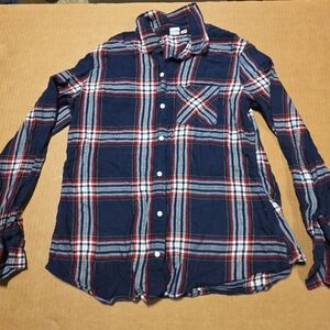 Gap Woman's Ladies Medium Blouse Shirt Flannel Plaid Red White Blue